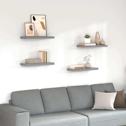 323855 vidaXL Floating Wall Shelves 4 pcs Grey 60x23,5x3,8 cm MDF