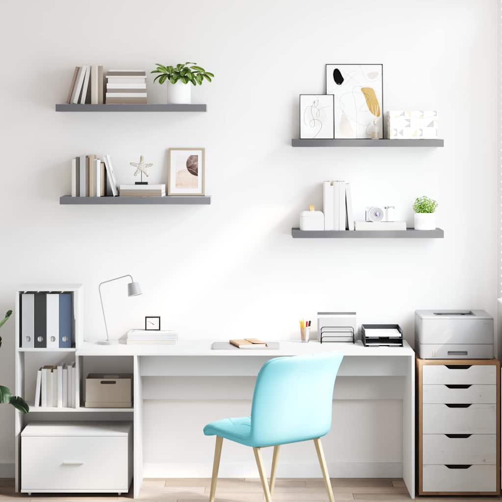 323858 vidaXL Floating Wall Shelves 4 pcs Grey 80x23,5x3,8 cm MDF
