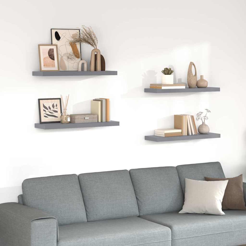 323858 vidaXL Floating Wall Shelves 4 pcs Grey 80x23,5x3,8 cm MDF