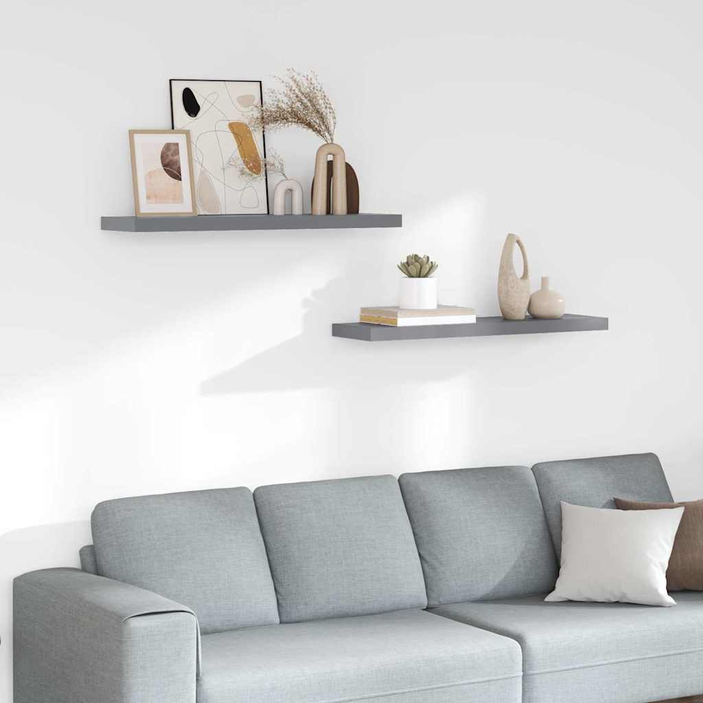323860 vidaXL Floating Wall Shelves 2 pcs Grey 90x23,5x3,8 cm MDF