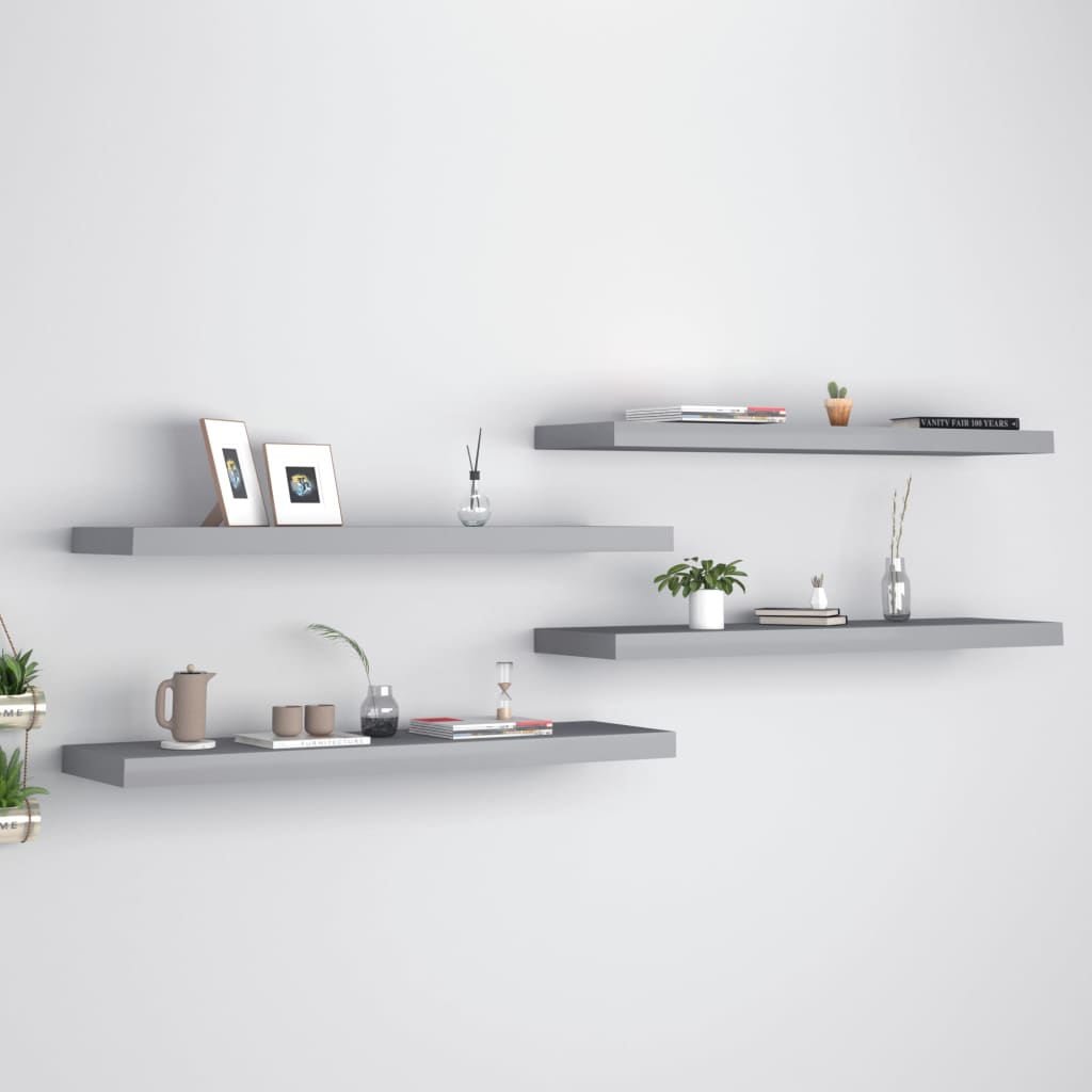 vidaXL Floating Wall Shelves 4 pcs Grey 90x23.5x3.8 cm MDF