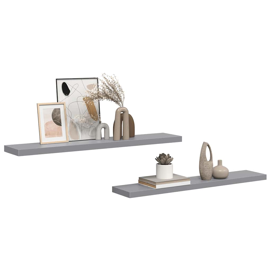 vidaXL Floating Wall Shelves 2 pcs Grey 120x23.5x3.8 cm MDF