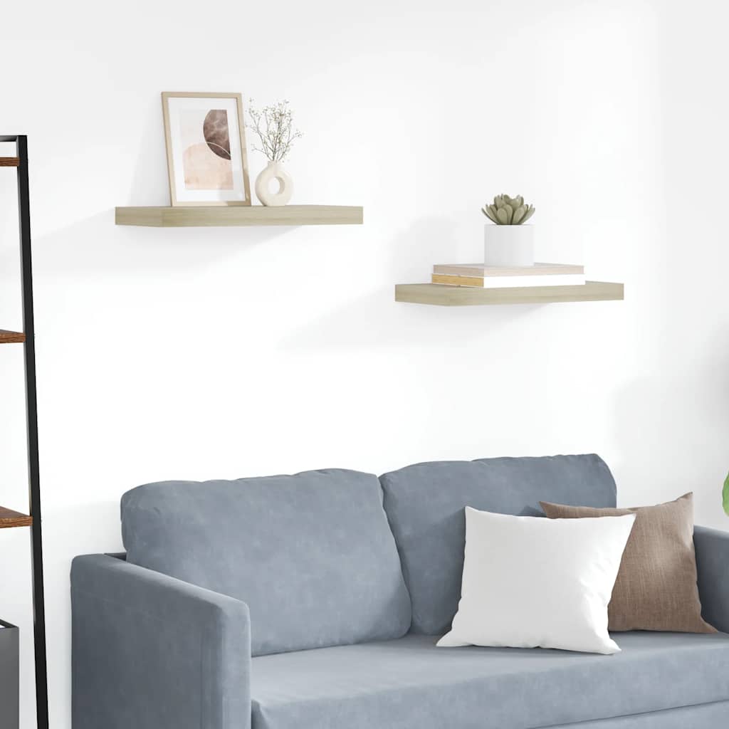 vidaXL Wall Shelf | Set of 2 | Oak | Honeycomb MDF, metal | 50x23x3.8 cm