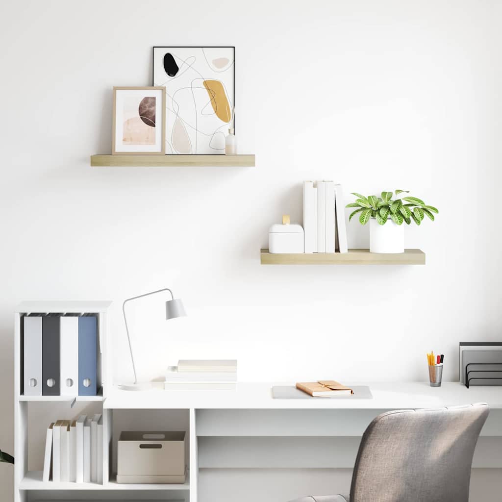 323875 vidaXL Floating Wall Shelves 2 pcs Oak 60x23,5x3,8 cm MDF