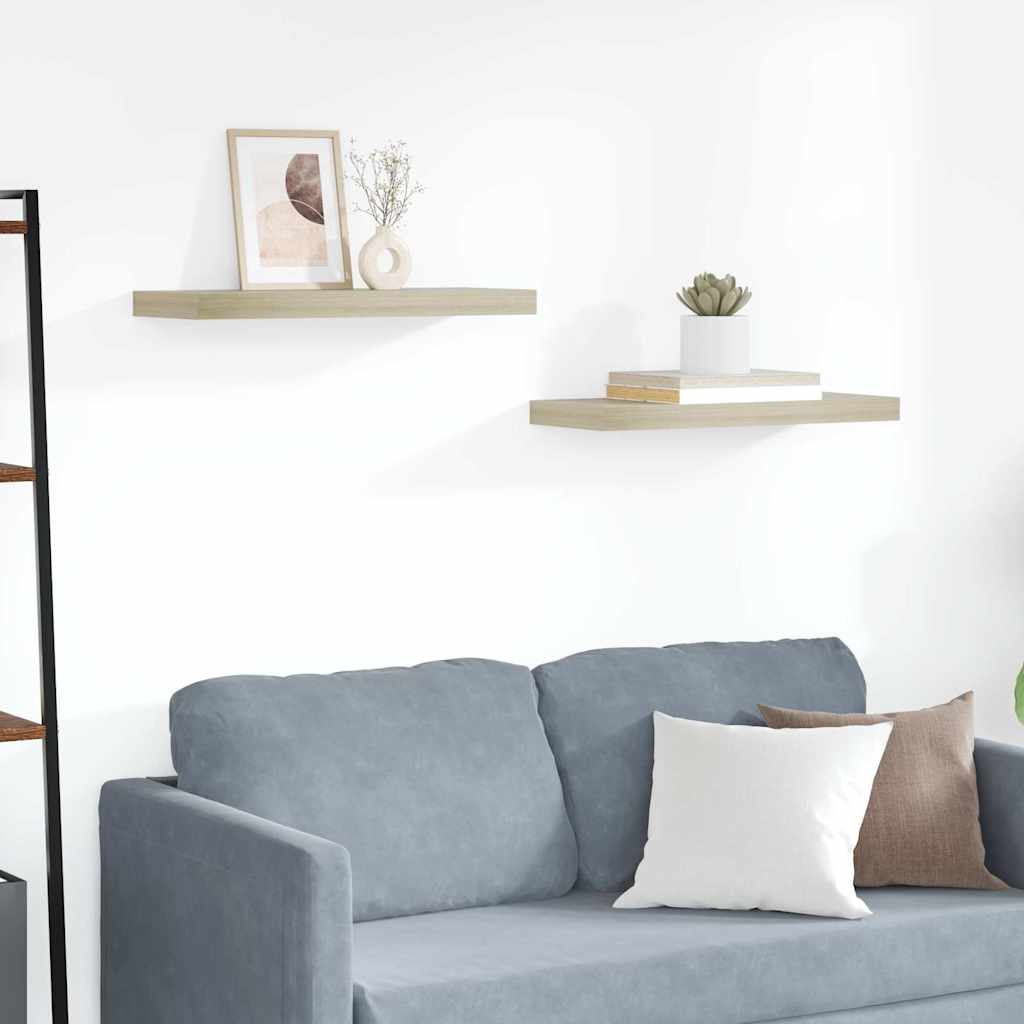 323875 vidaXL Floating Wall Shelves 2 pcs Oak 60x23,5x3,8 cm MDF