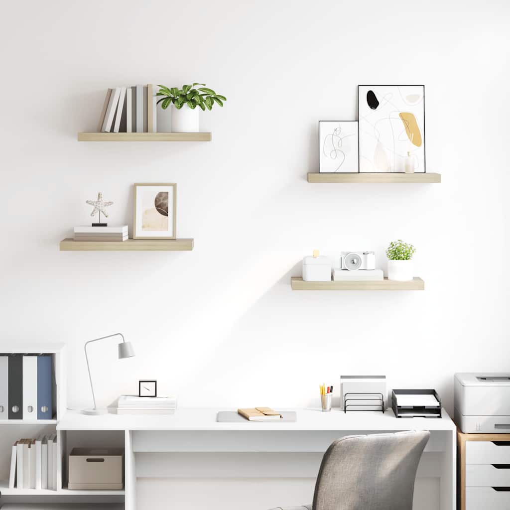 vidaXL Wall Shelf |  Set of 4 | Oak | Honeycomb MDF | Medium |  Wall mounting
