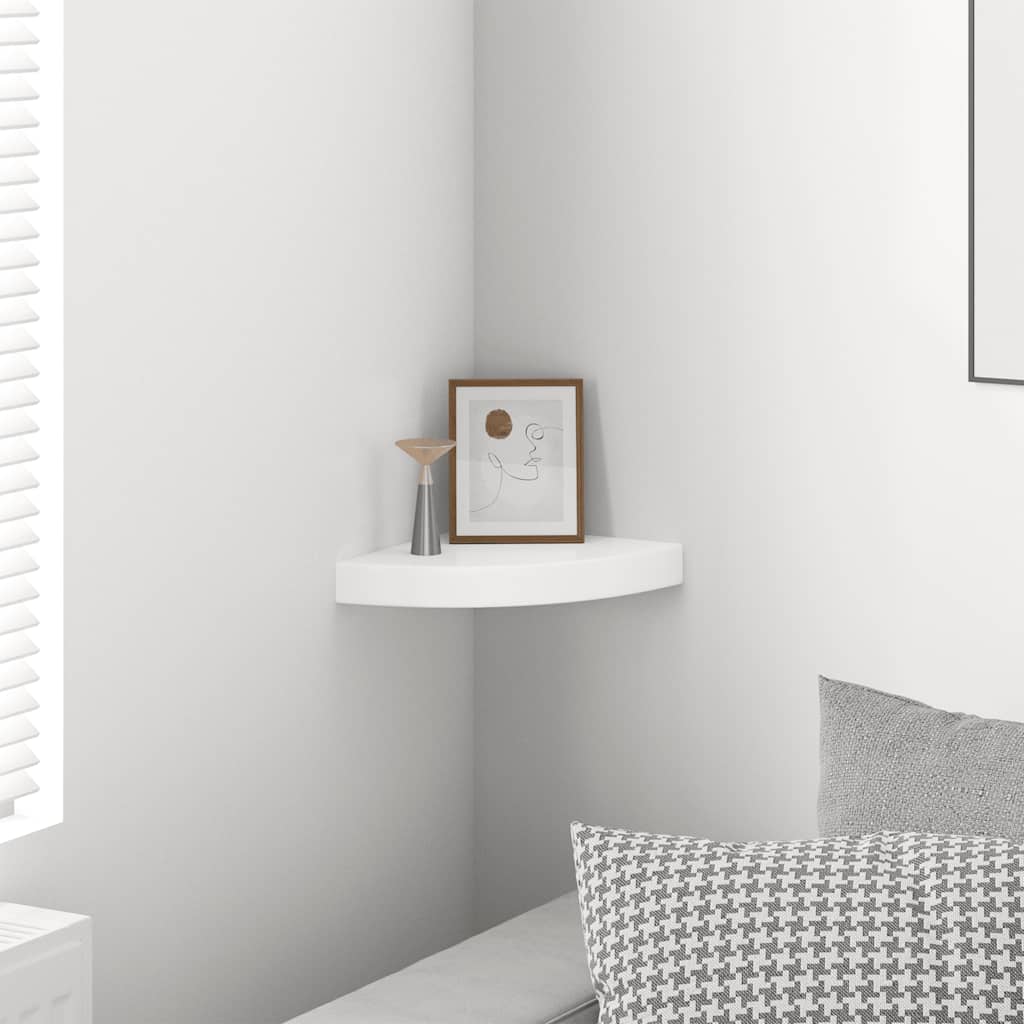 vidaXL Corner Shelf | High gloss white | Honeycomb MDF, metal | 25 cm