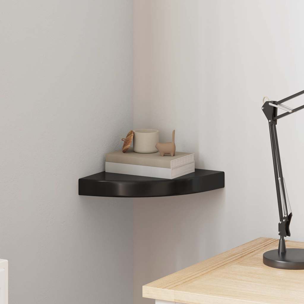 vidaXL Floating Corner Shelf High Gloss Black 25x25x3.8 cm MDF