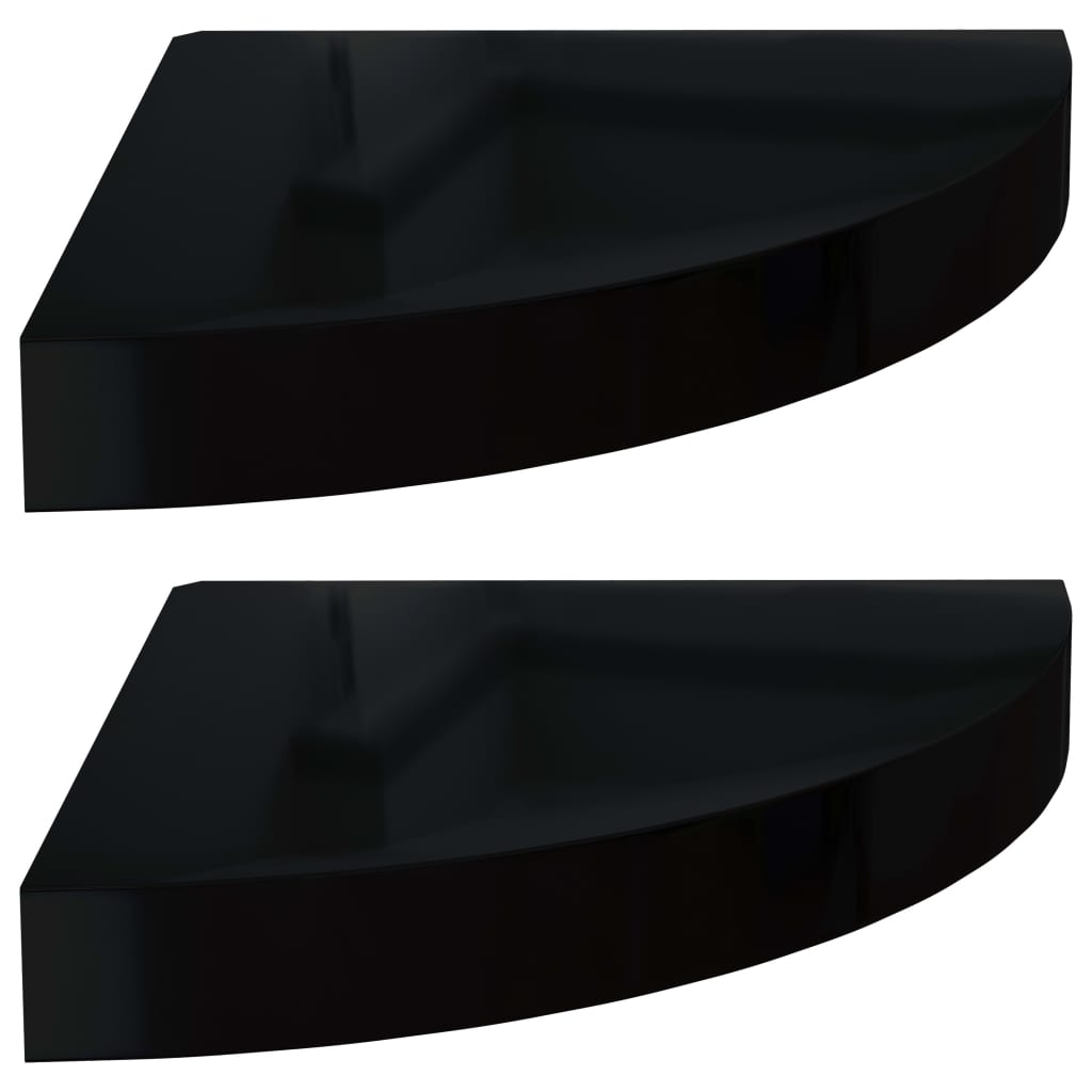 vidaXL Floating Corner Shelves 2 pcs High Gloss Black 25x25x3.8 cm MDF