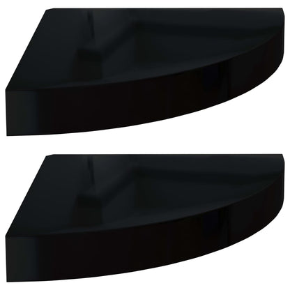 vidaXL Floating Corner Shelves 2 pcs High Gloss Black 25x25x3.8 cm MDF
