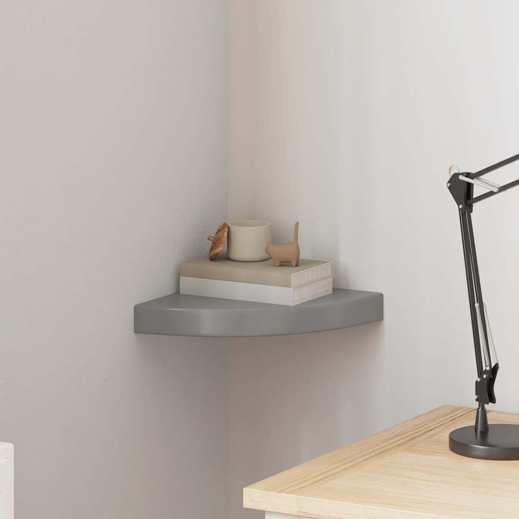 vidaXL Floating Corner Shelf High Gloss Grey 25x25x3.8 cm MDF