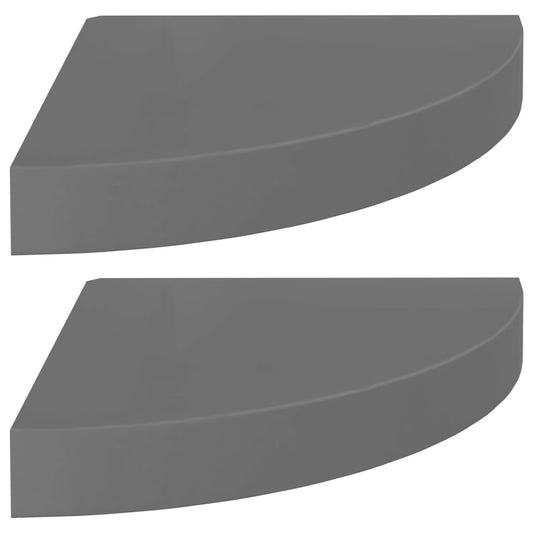 vidaXL Floating Corner Shelves 2 pcs High Gloss Grey 25x25x3.8 cm MDF