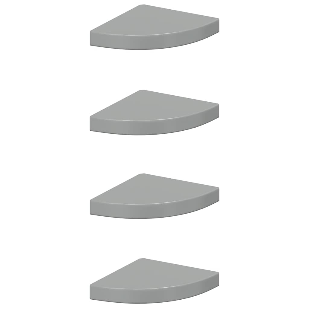 vidaXL Floating Corner Shelves 4 pcs High Gloss Grey 25x25x3.8 cm MDF
