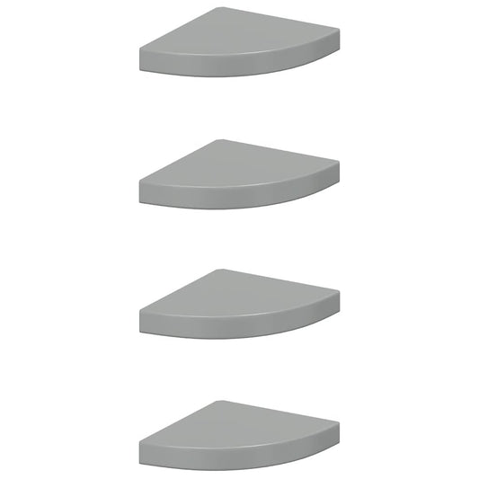 vidaXL Floating Corner Shelves 4 pcs High Gloss Grey 25x25x3.8 cm MDF
