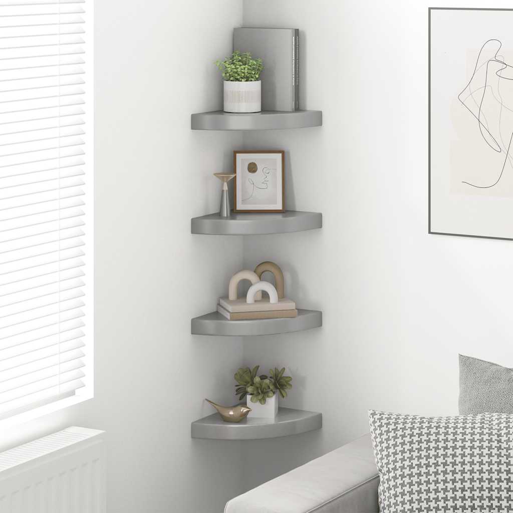 vidaXL Floating Corner Shelves 4 pcs High Gloss Grey 25x25x3.8 cm MDF