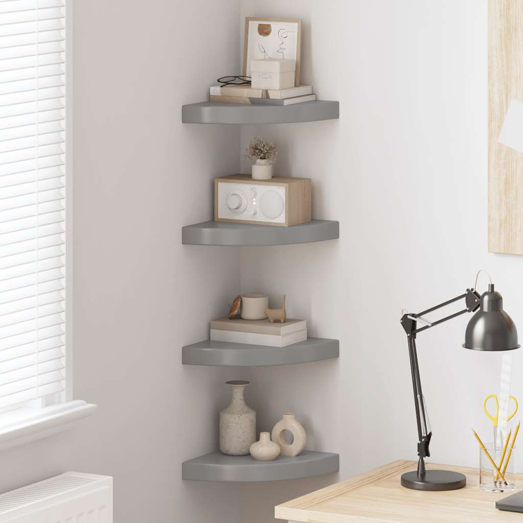 vidaXL Floating Corner Shelves 4 pcs High Gloss Grey 25x25x3.8 cm MDF