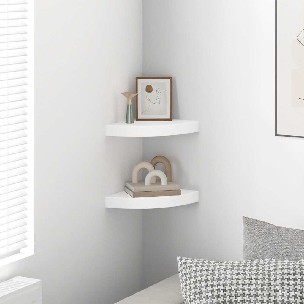 vidaXL Floating Corner Shelves 2 pcs White 25x25x3.8 cm MDF