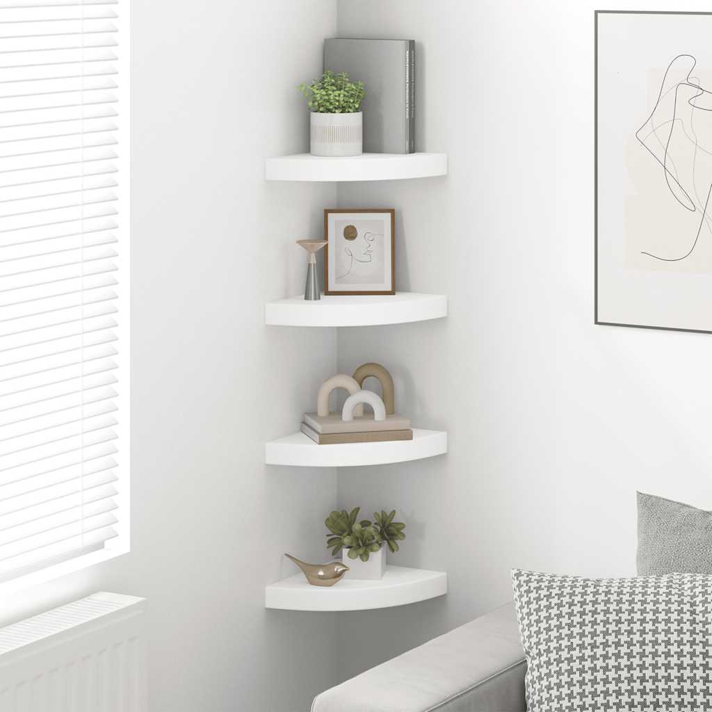 vidaXL Floating Corner Shelves 4 pcs White 25x25x3.8 cm MDF