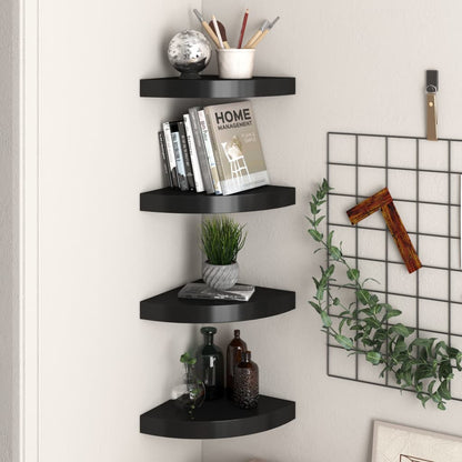 vidaXL Floating Corner Shelves 4 pcs Black 25x25x3.8 cm MDF