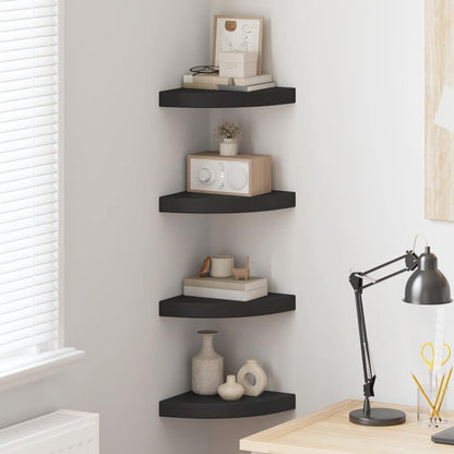 vidaXL Floating Corner Shelves 4 pcs Black 25x25x3.8 cm MDF