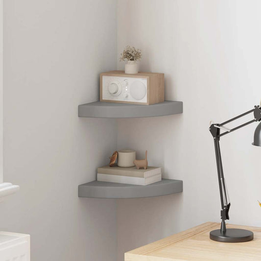 323902 vidaXL Floating Corner Shelves 2 pcs Grey 25x25x3,8 cm MDF