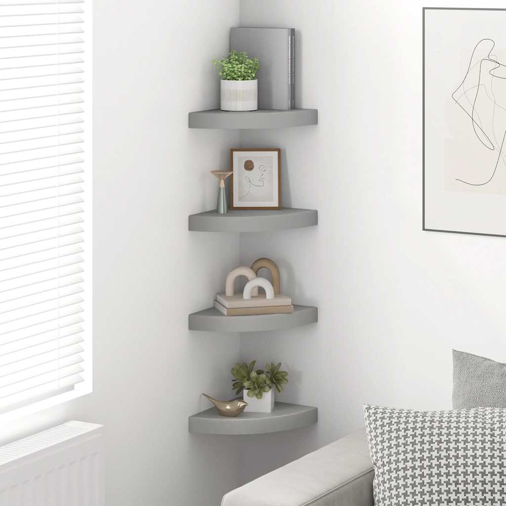 vidaXL Floating Corner Shelves 4 pcs Grey 25x25x3.8 cm MDF