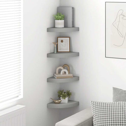 vidaXL Floating Corner Shelves 4 pcs Grey 25x25x3.8 cm MDF
