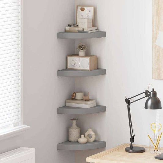 323903 vidaXL Floating Corner Shelves 4 pcs Grey 25x25x3,8 cm MDF