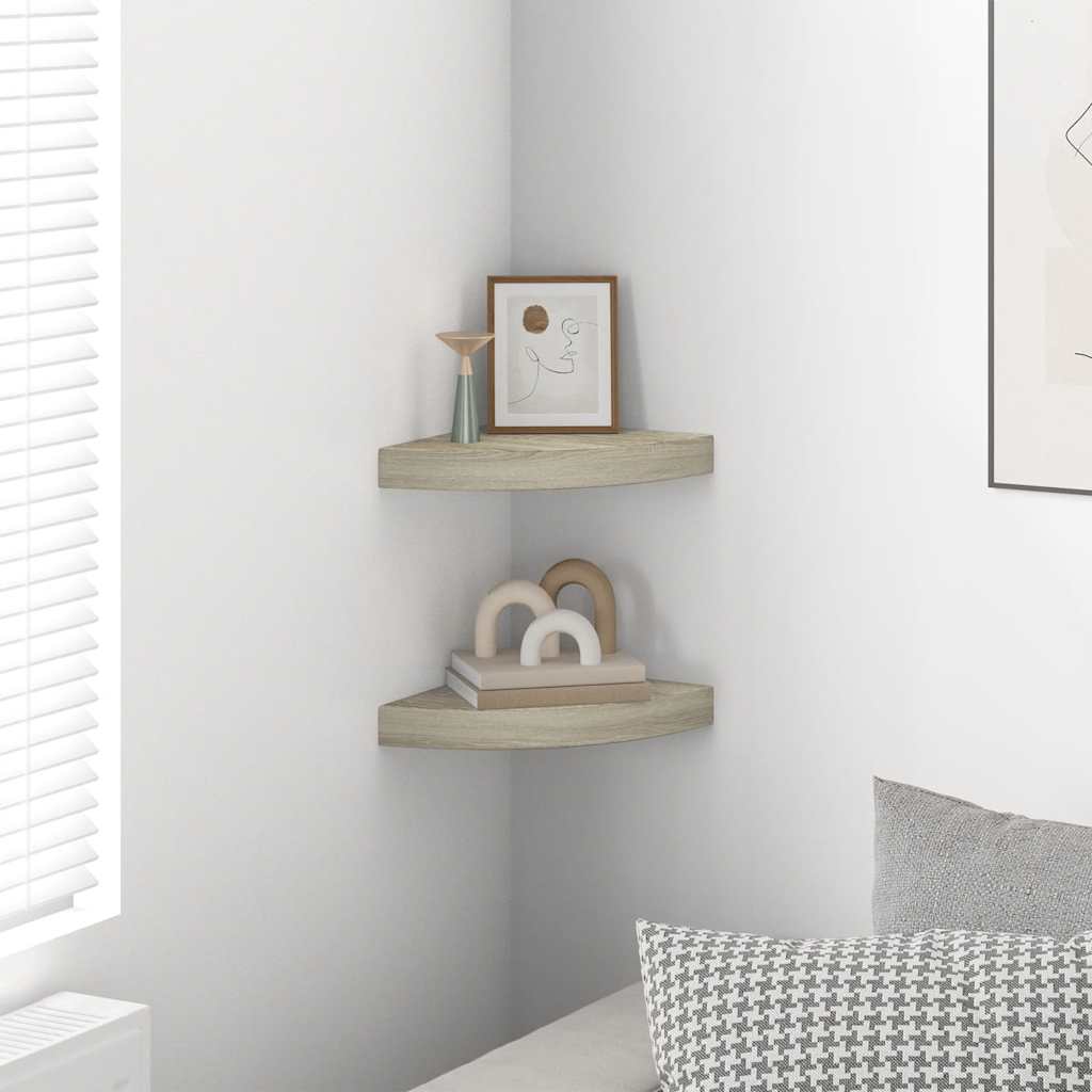 vidaXL Floating Corner Shelves 2 pcs Oak 25x25x3.8 cm MDF