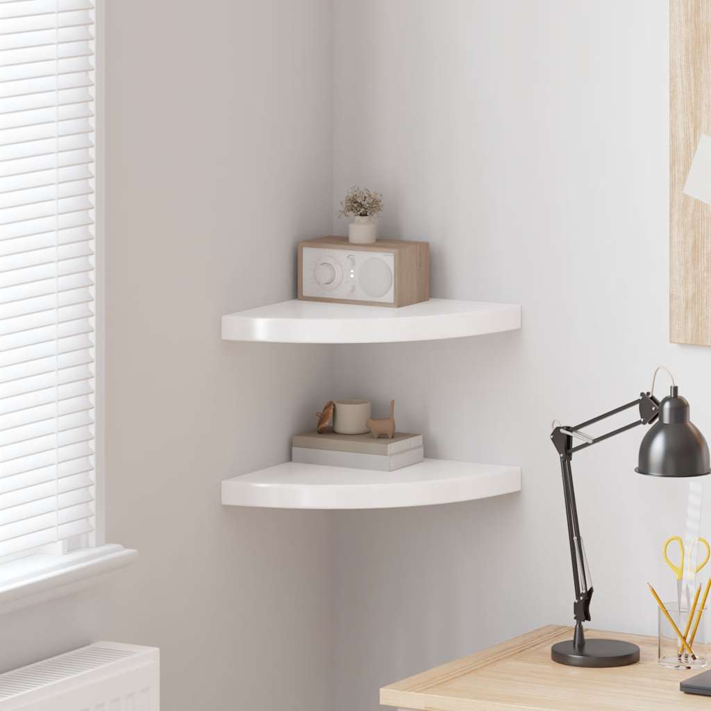 vidaXL Floating Corner Shelves 2 pcs High Gloss White 35x35x3.8 cm MDF