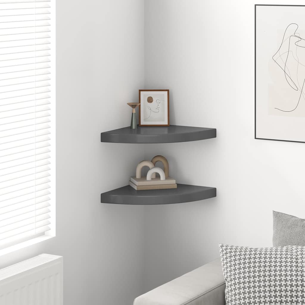 323914 vidaXL Floating Corner Shelves 2 pcs High Gloss Grey 35x35x3,8 cm MDF