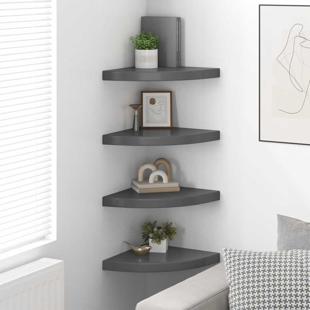 vidaXL Floating Corner Shelves 4 pcs High Gloss Grey 35x35x3.8 cm MDF