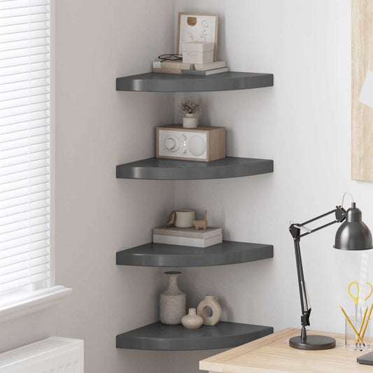 vidaXL Floating Corner Shelves 4 pcs High Gloss Grey 35x35x3.8 cm MDF