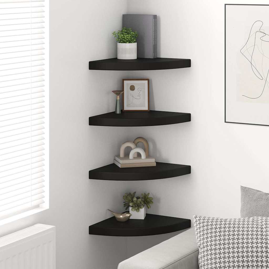 323921 vidaXL Floating Corner Shelves 4 pcs Black 35x35x3,8 cm MDF