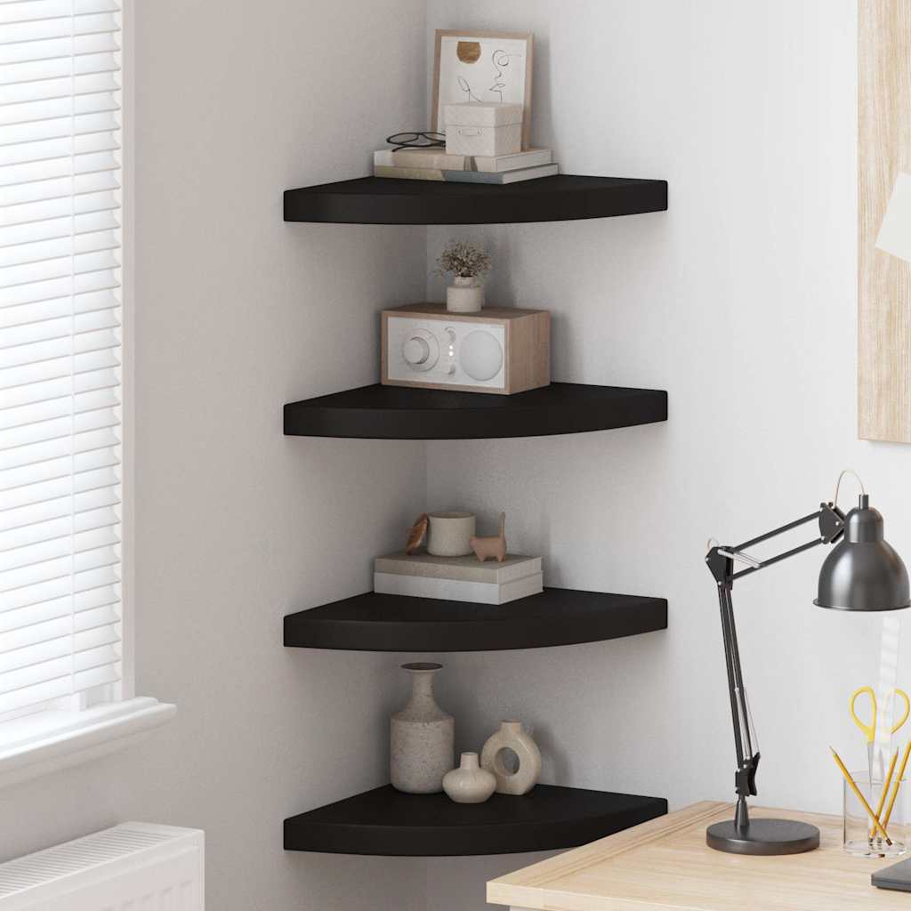 323921 vidaXL Floating Corner Shelves 4 pcs Black 35x35x3,8 cm MDF