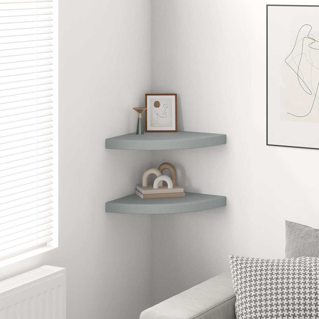 323923 vidaXL Floating Corner Shelves 2 pcs Grey 35x35x3,8 cm MDF