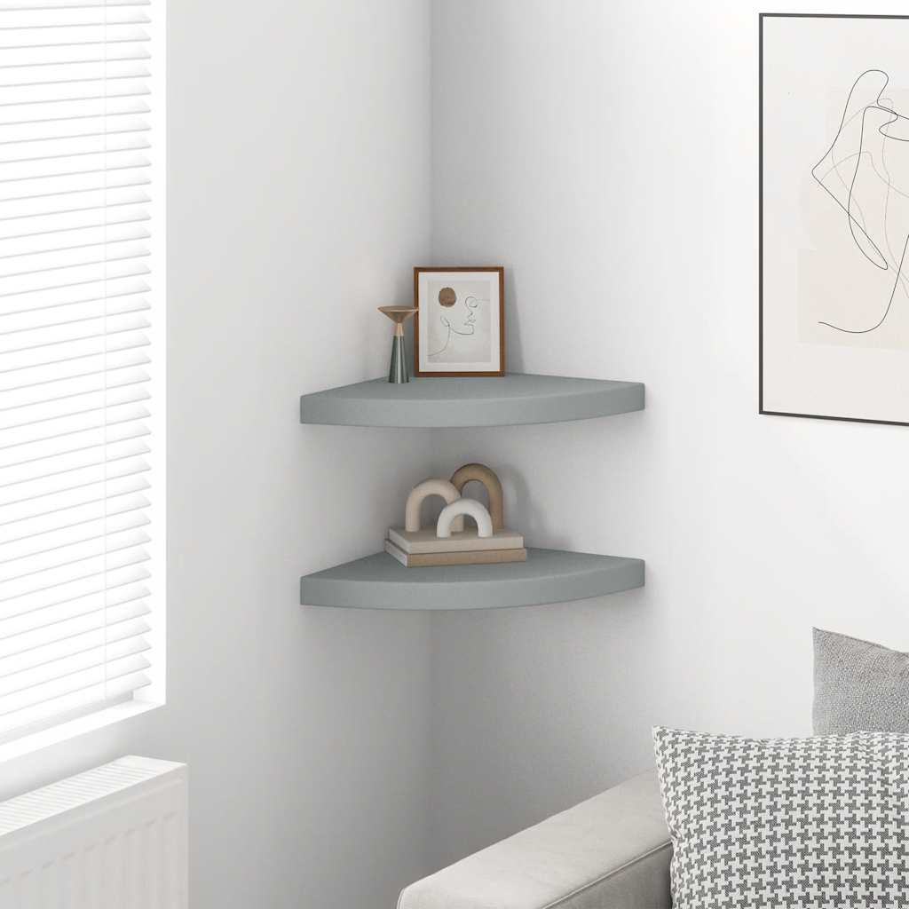vidaXL Floating Corner Shelves 2 pcs Grey 35x35x3.8 cm MDF
