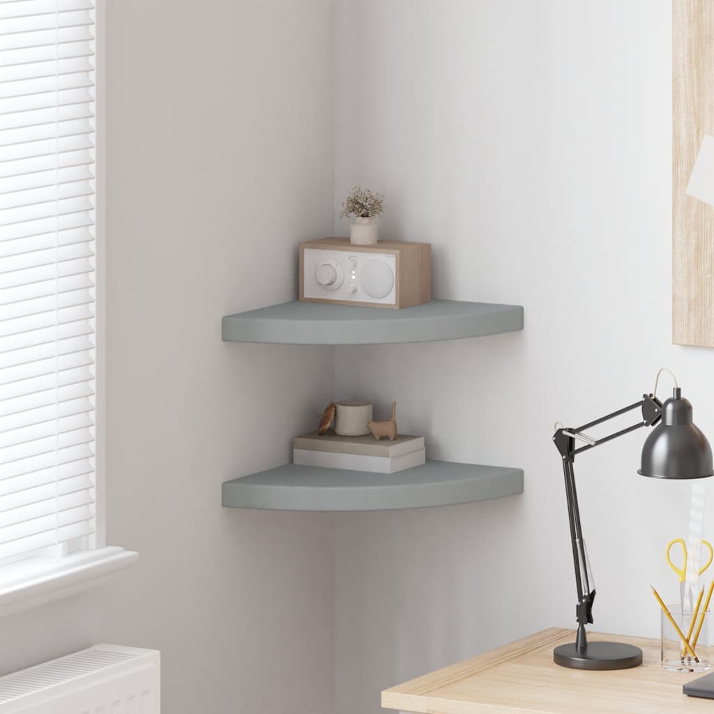 vidaXL Floating Corner Shelves 2 pcs Grey 35x35x3.8 cm MDF