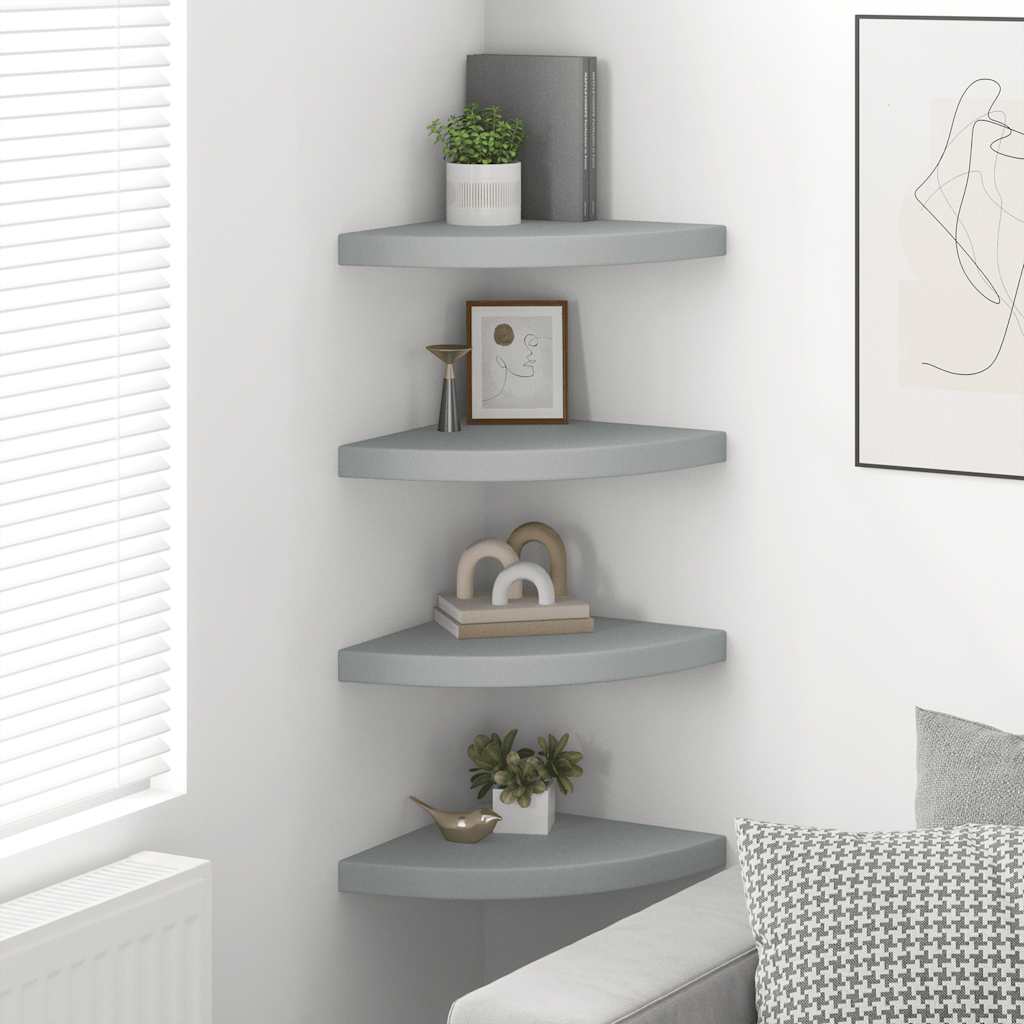 vidaXL Floating Corner Shelves 4 pcs Grey 35x35x3.8 cm MDF