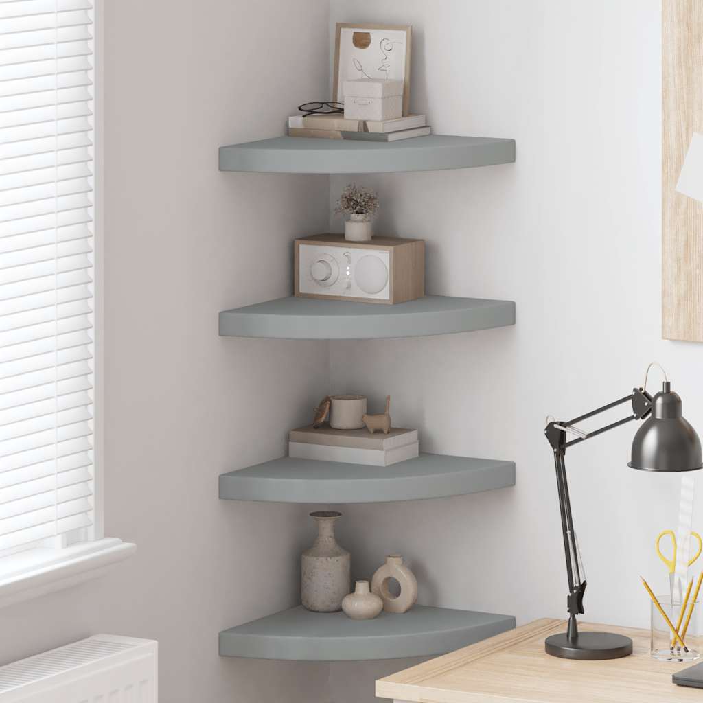 vidaXL Floating Corner Shelves 4 pcs Grey 35x35x3.8 cm MDF