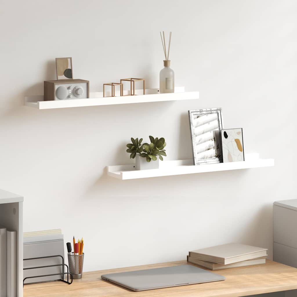 vidaXL Picture Frame Ledge Shelves 2 pcs White 60x9x3 cm MDF