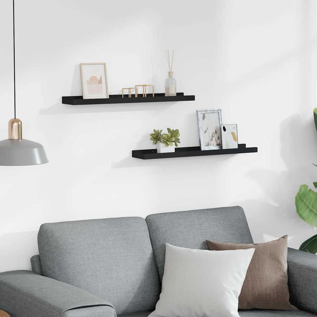 vidaXL Frame Ledge Shelf | Set of 2 | Black | MDF | 60 cm | Storage | Wall Shelf