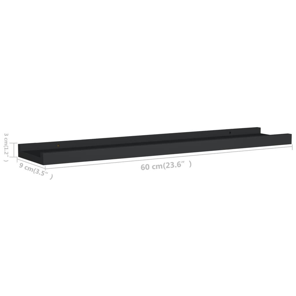 vidaXL Picture Frame Ledge Shelves 2 pcs Black 60x9x3 cm MDF