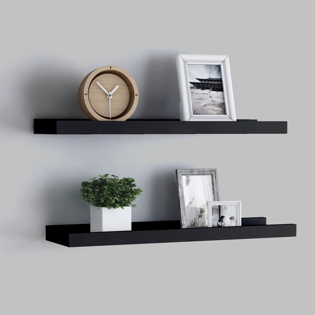 vidaXL Picture Frame Ledge Shelves 2 pcs Black 60x9x3 cm MDF