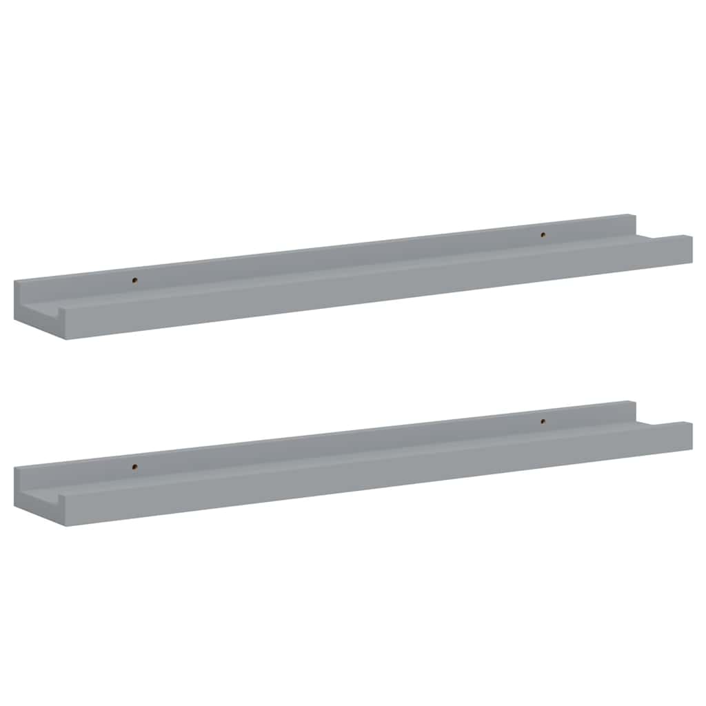 vidaXL Picture Frame Ledge Shelves 2 pcs Grey 60x9x3 cm MDF