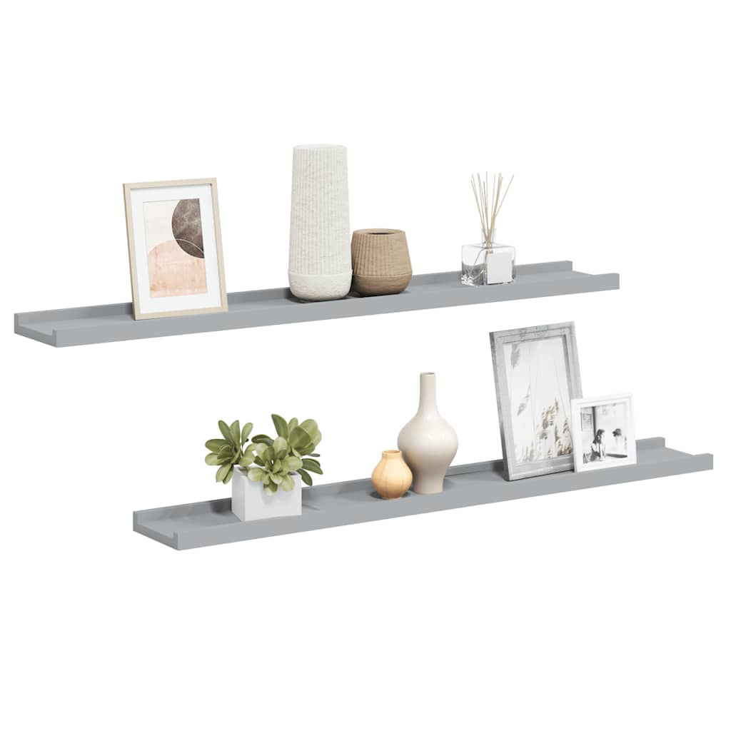 vidaXL Picture Frame Ledge Shelves 2 pcs Grey 80x9x3 cm MDF