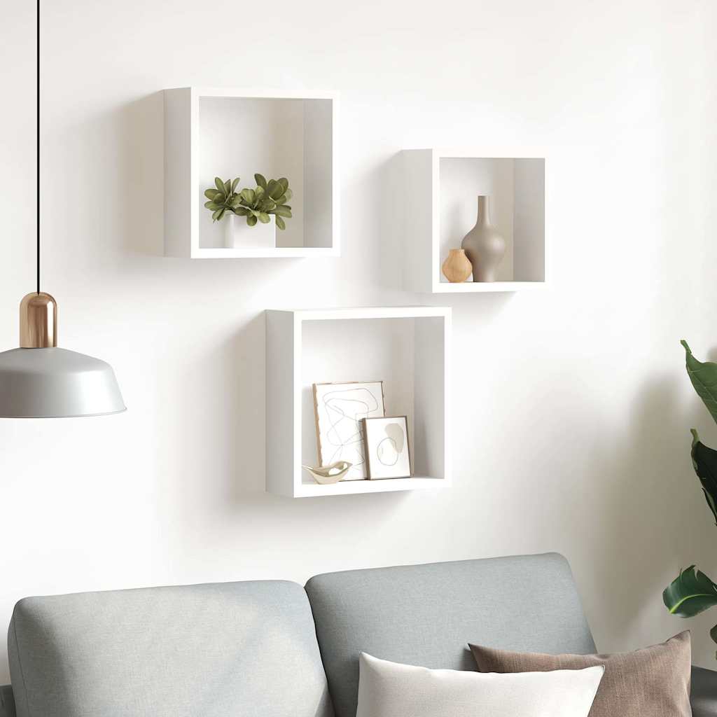 323949 vidaXL Wall Cube Shelves 3 pcs White MDF
