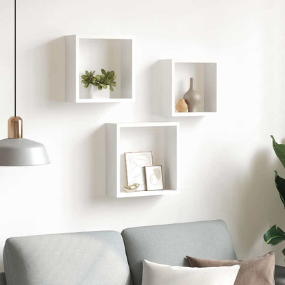 323949 vidaXL Wall Cube Shelves 3 pcs White MDF