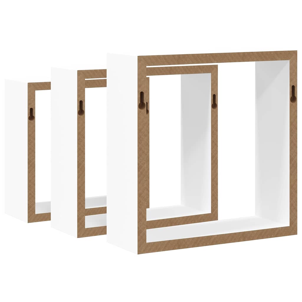 vidaXL Wall Cube Shelves 3 pcs White MDF