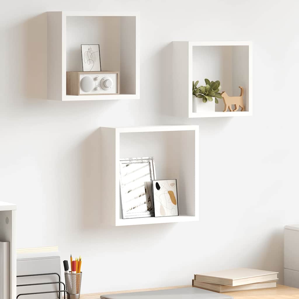 323949 vidaXL Wall Cube Shelves 3 pcs White MDF